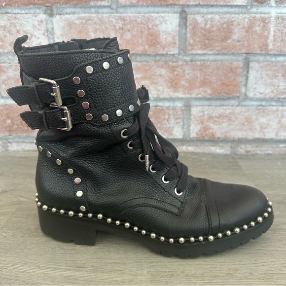 Sam Edelman Combat Boots Leather Studded Women’s 6 Black Biker Goth Emo Moto - Picture 4 of 8